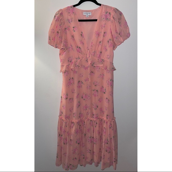 Loveshackfancy X Target Fleur Tiered Midi Dress In Pink Melon Size 12 - Picture 3 of 5